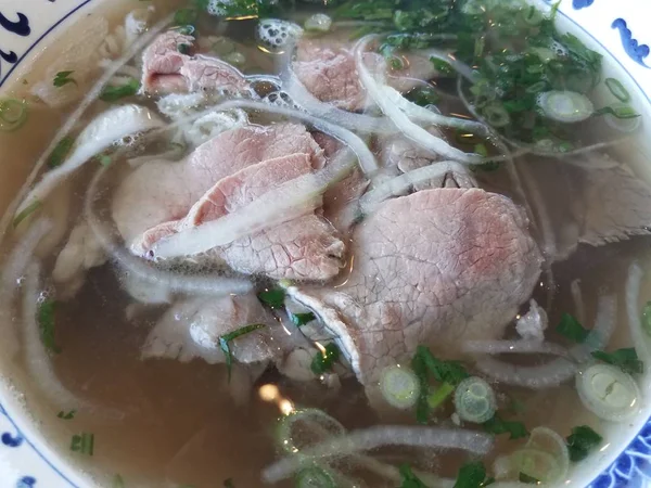 Vietnamese rundersoep met uien en bouillon — Stockfoto