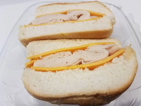 Turkey meat and cheese sandwich in plastic container — Zdjęcie stockowe
