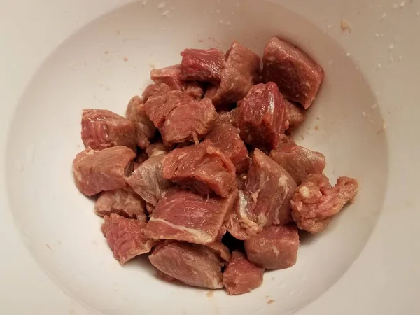 Raw meat beef in white bowl or container — Stock Fotó