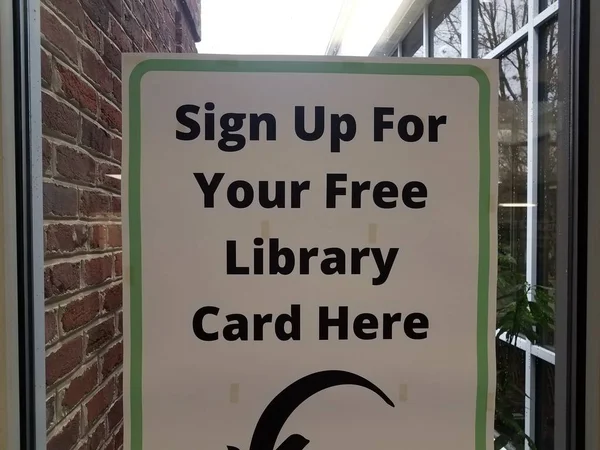 Bedava kütüphane kartı için imza atın. Okla pencereye imza atın. — Stok fotoğraf