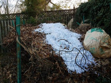 shredded white paper on compost pile or mound