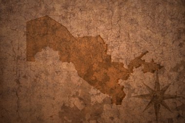 Özbekistan harita üzerinde vintage çatlamak kağıt arka plan