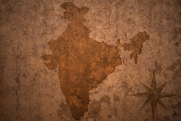 India map on vintage crack paper background — Stock Photo, Image