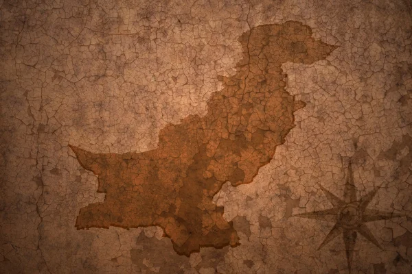 Mappa del pakistan su sfondo carta crack vintage — Foto Stock