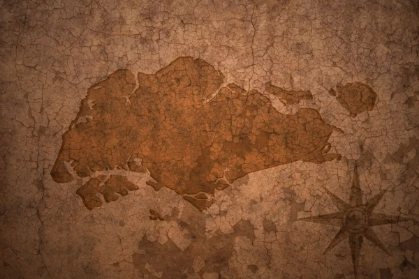 新加坡地图上复古裂纹论文的背景 — 图库照片