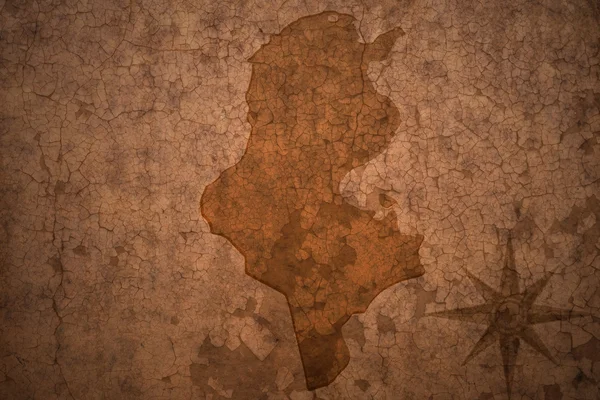 오래 된 빈티지 균열 종이 배경 튀니지 지도 — 스톡 사진