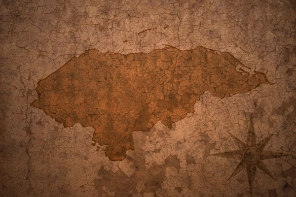 ホンジュラス地図古いビンテージ亀裂用紙の背景 — ストック写真