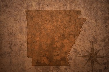 Arkansas Eyalet harita üzerinde bir eski vintage çatlamak kağıt arka plan