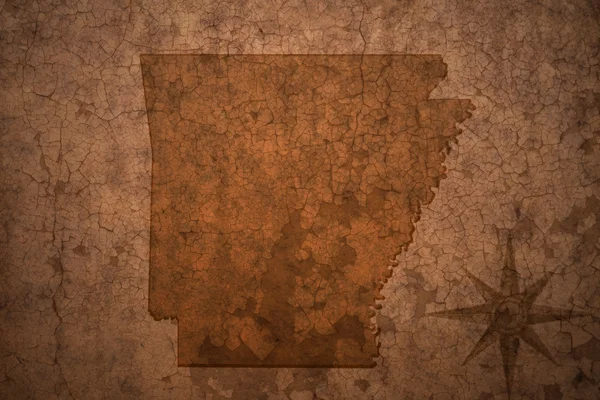 Arkansas mappa di stato su un vecchio sfondo di carta crack vintage — Foto Stock