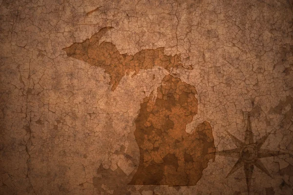 미시간 주 지도 오래 된 빈티지 균열 종이 배경 — 스톡 사진