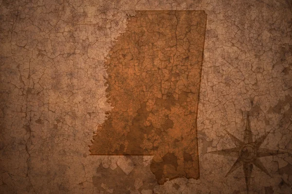 Mississippi state map on a old vintage crack paper background — Stock Photo, Image