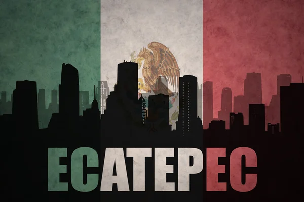 Abstrakcyjna sylwetka miasta z tekstem Ecatepec na Vintage Meksykańska flaga — Zdjęcie stockowe