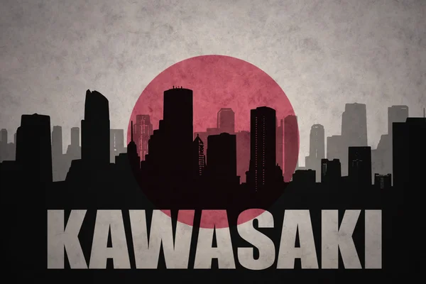 Silhouette abstraite de la ville avec le texte Kawasaki sur le fond vintage drapeau japonais — Photo