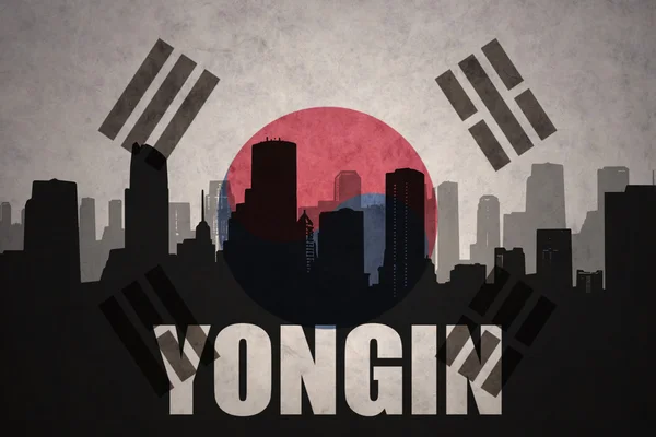 ヴィンテージ韓国の旗の背景にテキストヨンギンと都市の抽象的なシルエット — ストック写真