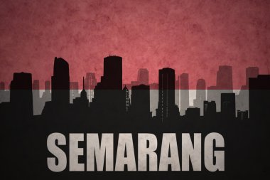 vintage endonezya bayrağı arka planda metin Semarang ile şehrin soyut siluet