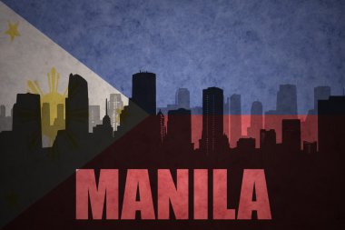 vintage filipinler bayrak arka planda metin manila ile şehrin soyut siluet