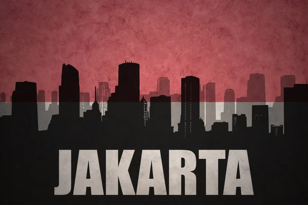Abstrakt silhuett av staden med text Jakarta på Vintage — Stockfoto