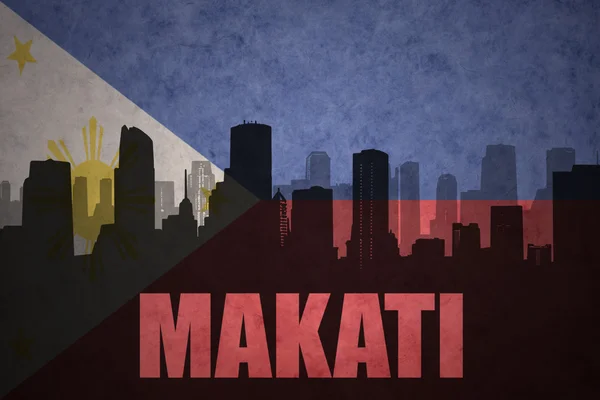 Silhouette abstraite de la ville avec le texte Makati à l'arrière-plan drapeau vintage philippines — Photo