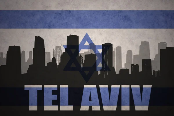 Abstract silhouette of the city with text Tel Aviv at the vintage israel flag background — Stock Photo, Image