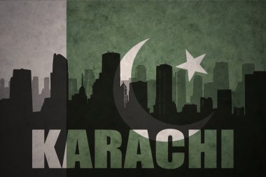 vintage pakistan bayrağı arka planda metin Karachi ile şehrin soyut siluet
