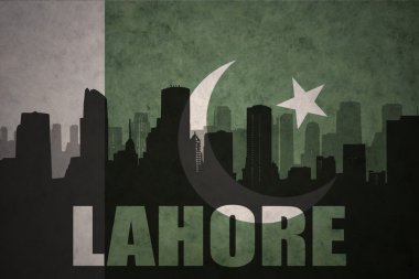 vintage pakistan bayrağı arka planda metin Lahore ile şehrin soyut siluet