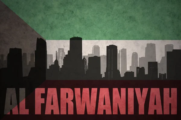 Absztrakt sziluettje a város szöveges Al Farwaniyah a szüreti Kuvait zászló háttér — Stock Fotó