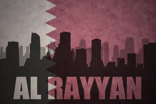 Silueta abstracta de la ciudad con texto Al Rayyan en el fondo de la bandera qatar vintage —  Fotos de Stock