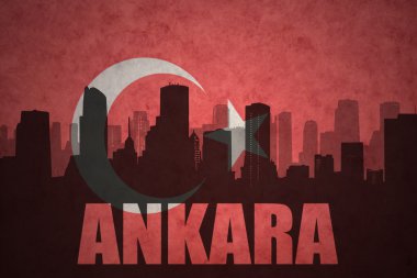 vintage türk bayrağı arka planda metin Ankara ile şehrin soyut siluet