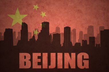 vintage Çin bayrağı arka planda metin Pekin ile şehrin soyut siluet