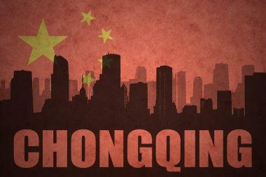 vintage Çin bayrağı arka planda metin ile şehrin soyut siluet