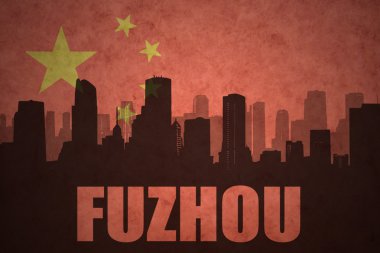 vintage Çin bayrağı arka planda metin Fuzhou ile şehrin soyut siluet