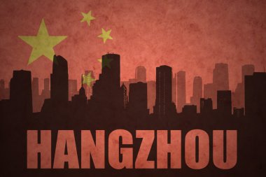 vintage Çin bayrağı arka planda metin Hangzhou ile şehrin soyut siluet