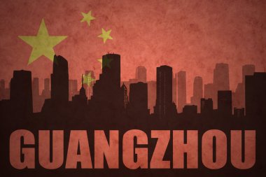 vintage Çin bayrağı arka planda metin Guangzhou ile şehrin soyut siluet