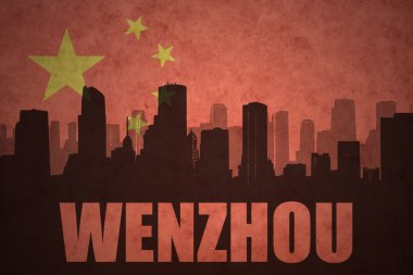 vintage Çin bayrağı arka planda metin Wenzhou ile şehrin soyut siluet