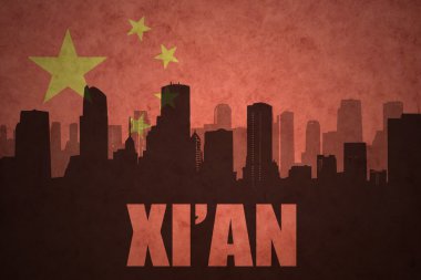 vintage Çin bayrağı arka planda metin Xi'an ile şehrin soyut siluet