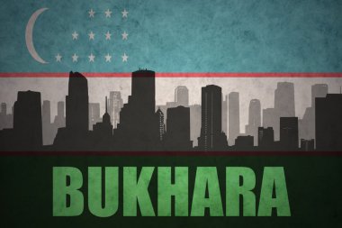 soyut vintage Özbekistan bayrağı arka plan, metin buhara ile şehir silüeti
