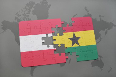 bir dünya haritası arka plan üzerinde Avusturya ve Gana ulusal bayrağı ile bulmaca.