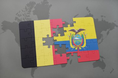 bir dünya haritası arka plan üzerinde Belçika ve Ekvador ulusal bayrağı ile bulmaca.