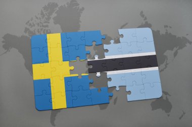 bir dünya haritası arka plan üzerinde İsveç ve botsvana ulusal bayrağı ile bulmaca.