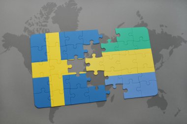 bir dünya haritası arka plan üzerinde İsveç ve gabon ulusal bayrağı ile bulmaca.