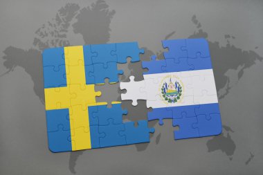 bir dünya haritası arka plan üzerinde İsveç ve el salvador ulusal bayrağı ile bulmaca.
