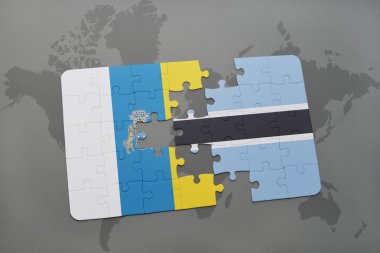 Dünya harita arka plan üzerinde Kanarya Adaları ve Botsvana bayrağı ulusal ile bulmaca.
