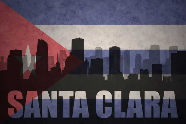 Abstract silhouette of the city with text Santa Clara at the vintage cuban flag — Stock Photo, Image