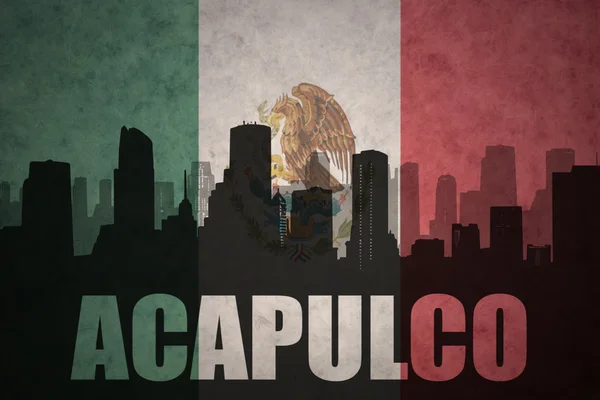 Abstract silhouette of the city with text Acapulco at the vintage mexican flag — Stock fotografie