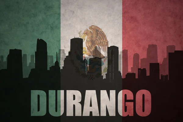 Streszczenie sylwetka miasta z tekstem Durango w vintage Flaga Meksyku — Zdjęcie stockowe