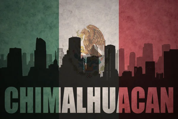Абстрактный силуэт города с текстом Чималхуакан у винтажного мексиканского флага — стоковое фото