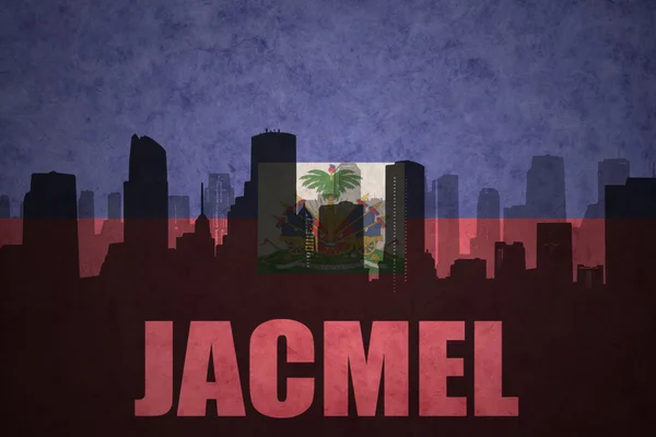 Abstract silhouette of the city with text Jacmel at the vintage haitian flag — ストック写真