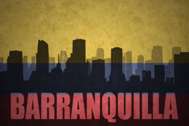 Özet metni Barranquilla vintage Kolombiyalı bayrağı ile şehir silüeti