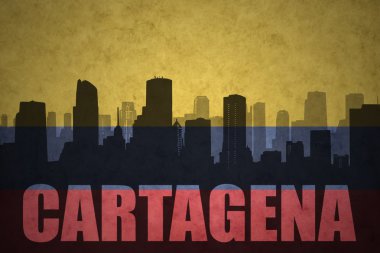 Özet metin Cartagena, vintage Kolombiyalı bayrağı ile şehir silüeti