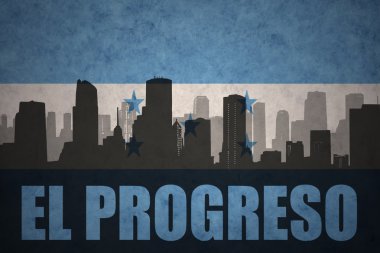 abstract silhouette of the city with text El Progreso at the vintage honduras flag clipart